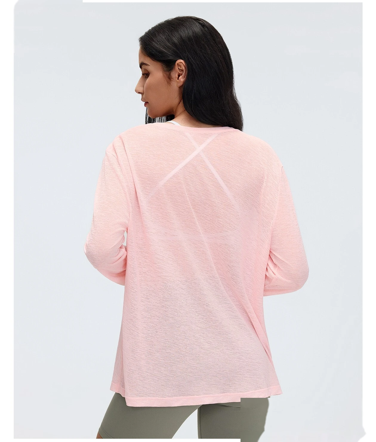 Loose Breathable Yoga Cover Up for Women, Long Sleeve Gym Top, Lightweight Casual Running Fitness T-Shirt detail