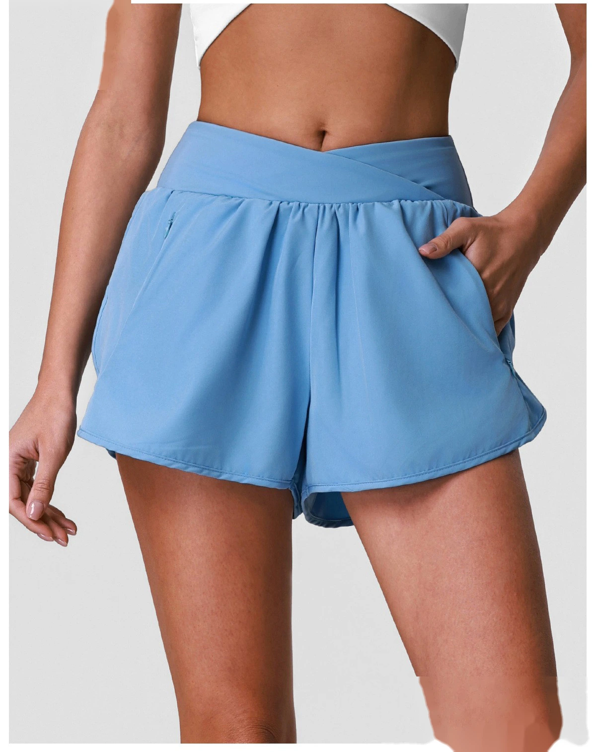 Summer Breathable Quick Dry Sports Yoga Shorts, Cross Waist Loose Casual Training Running Fitness Shorts detail