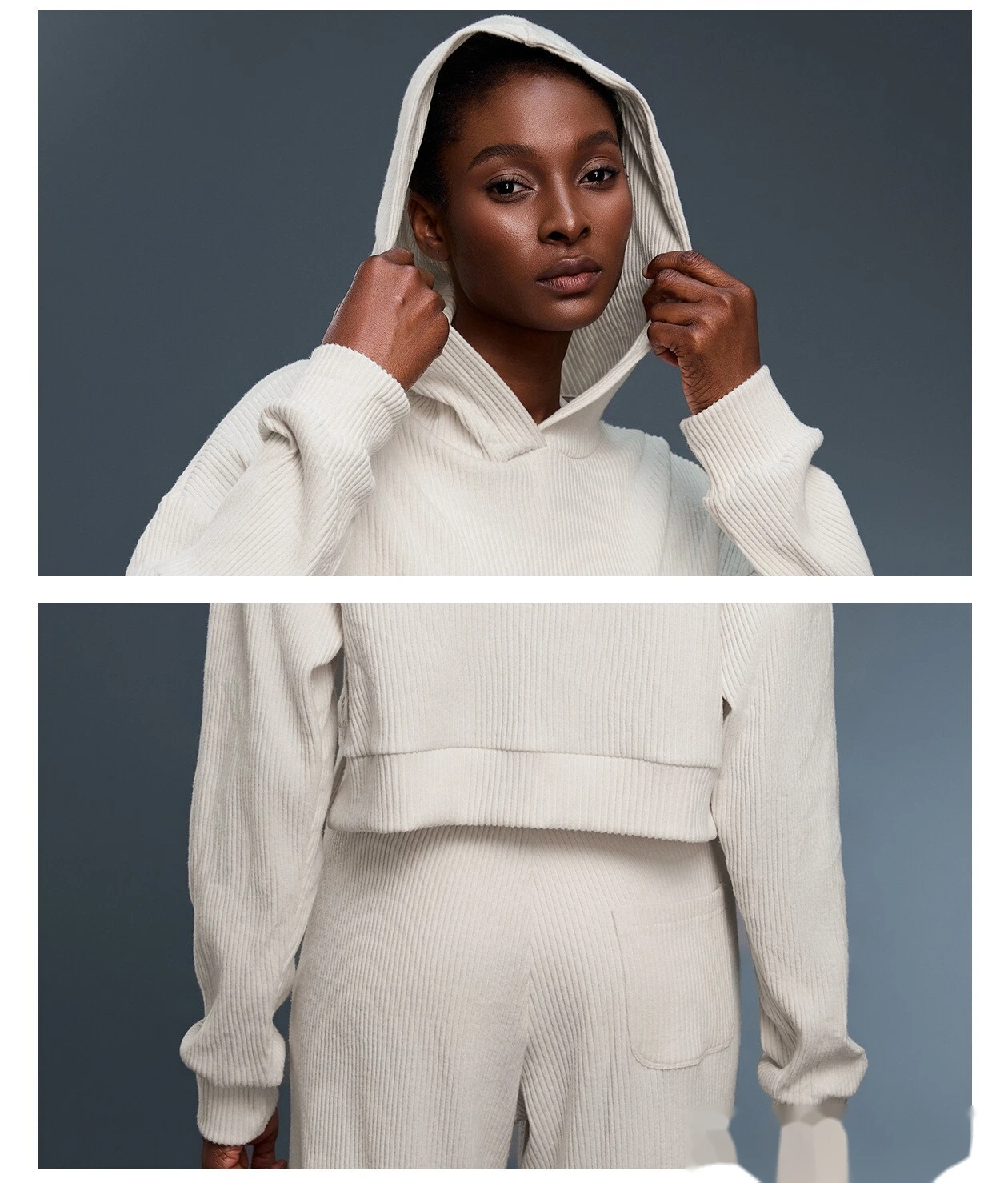 Customized loose hooded sports fitness sweater women's short yoga casual knit pullover detail