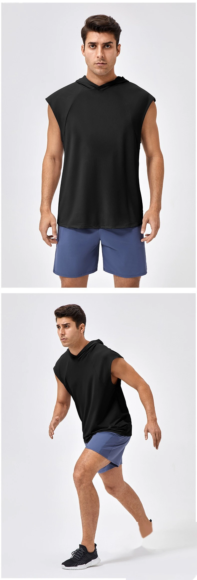Customized men's loose quick-drying basketball running jacket hooded fitness vest detail