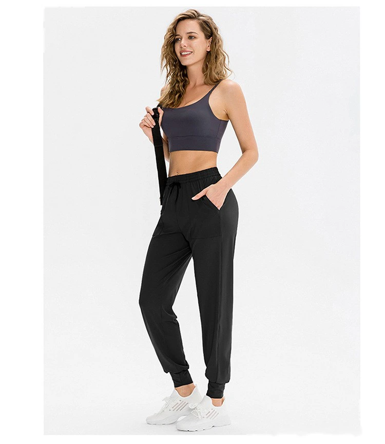 Customized women's elastic leisure sports elastic leg pants running fitness pants loose yoga pants detail