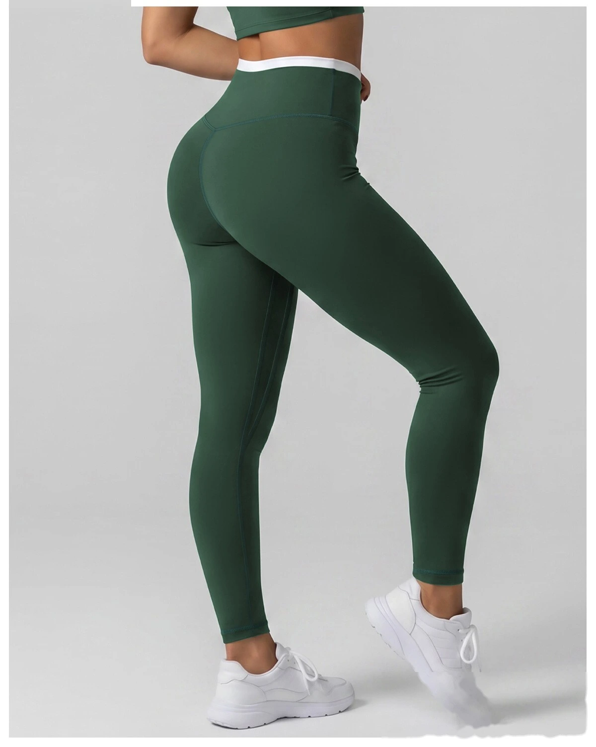 Women Contrast Color Activewear Set, Crisscross Back Tank Top + High Rise Stretch Leggings, Soft Naked-Feel Gym Outfit detail