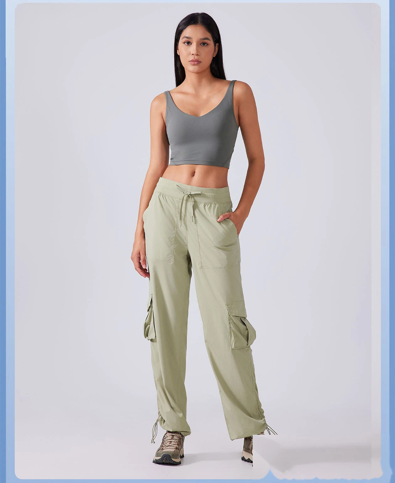 Customized outdoor running pants light and quick-drying multi-pocket wide-leg tooling leisure fitness pants detail