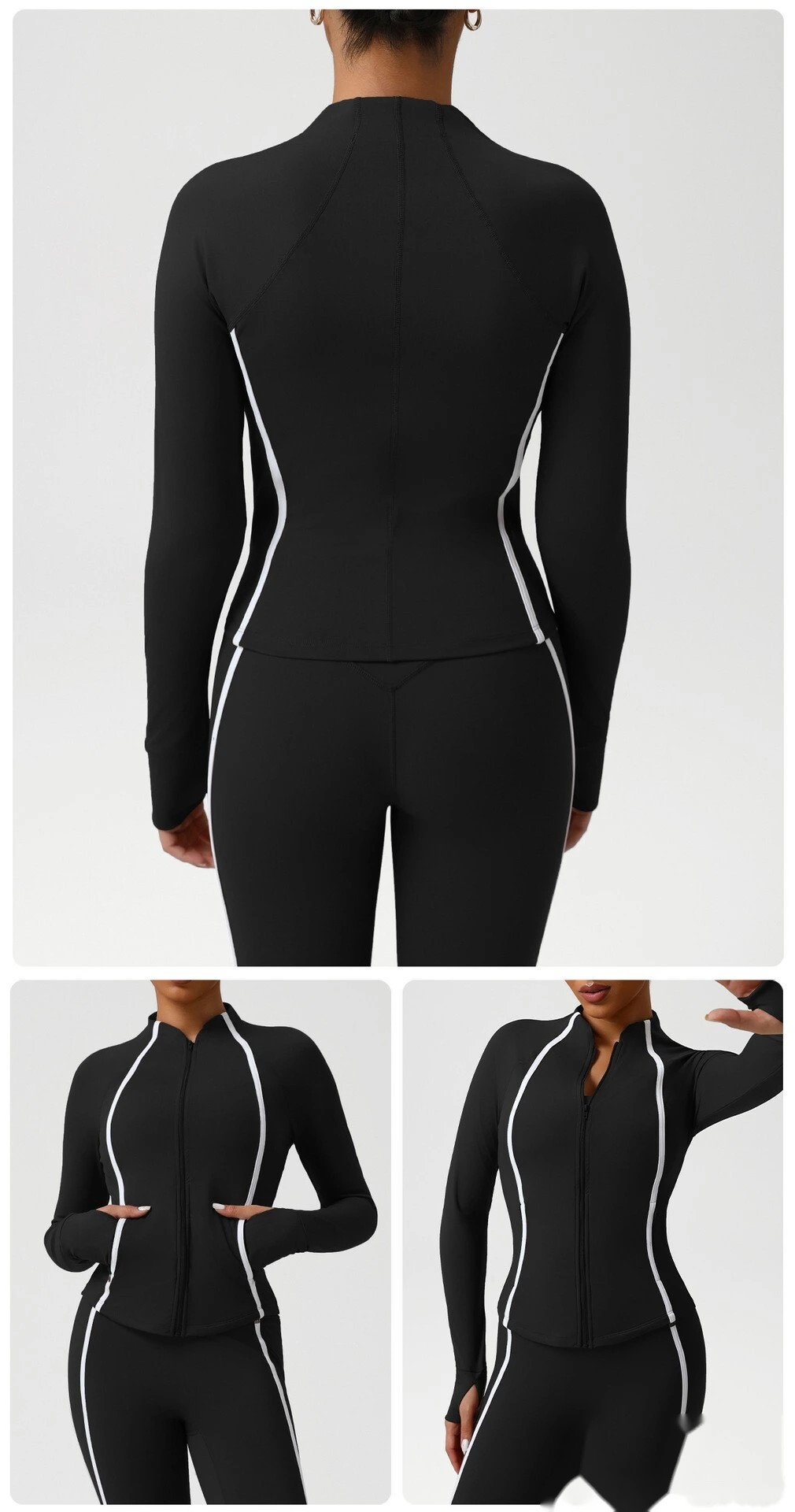 Custom autumn and winter sports yoga clothing jacket zipper cardigan jacket high elastic training fitness jacket detail