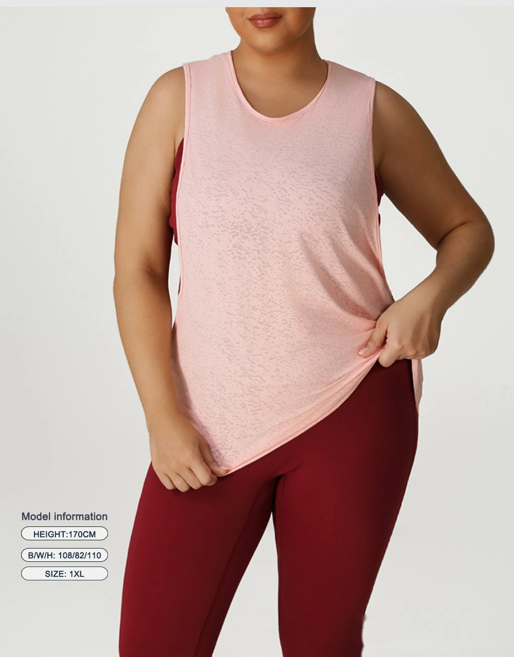 Plus size sleeveless leisure sports shirt round neck breathable yoga vest running training blouse detail