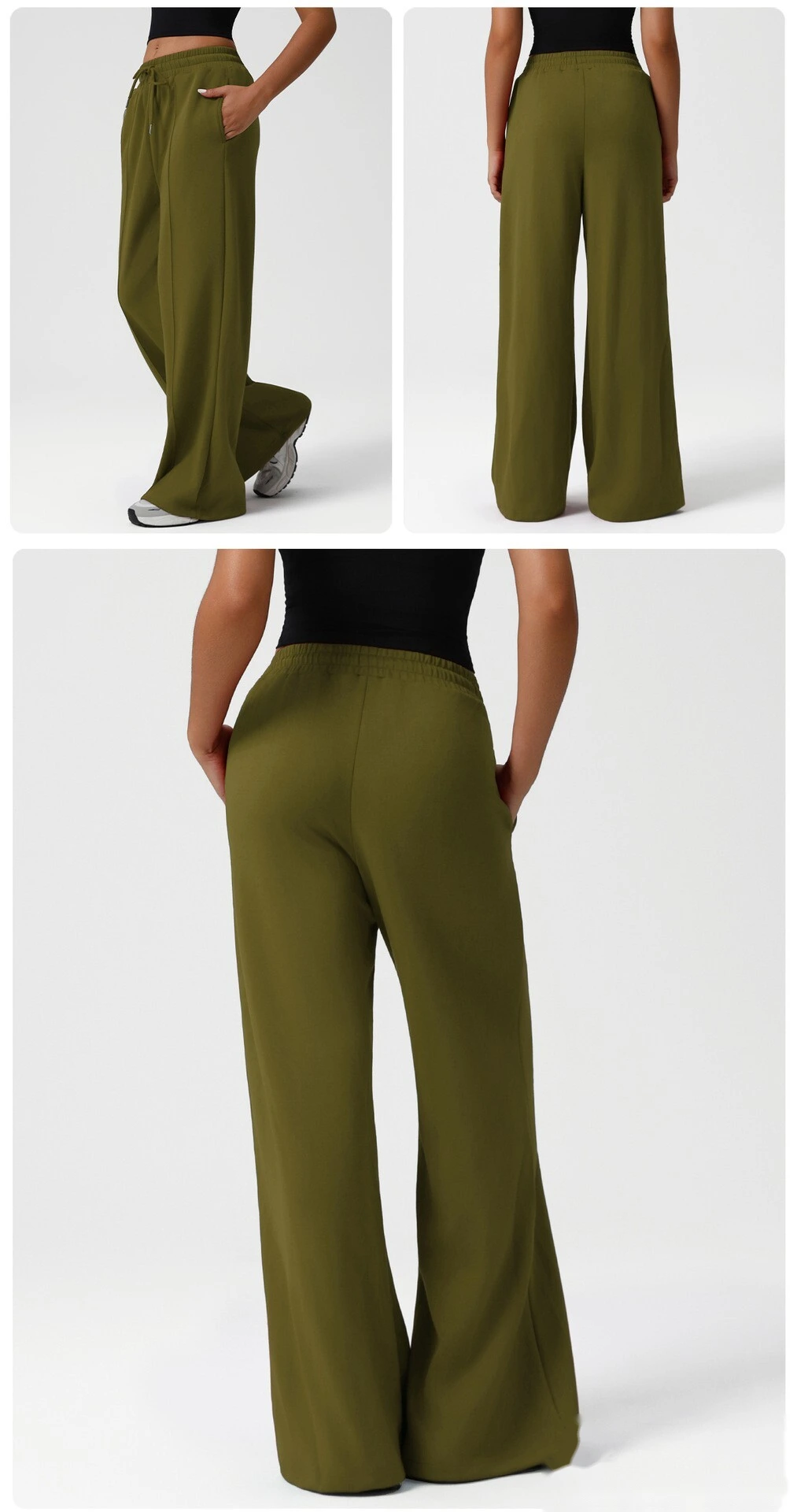 Europe and America new high waist drawstring sports casual pants Yoga wide-leg pants loose casual pants detail