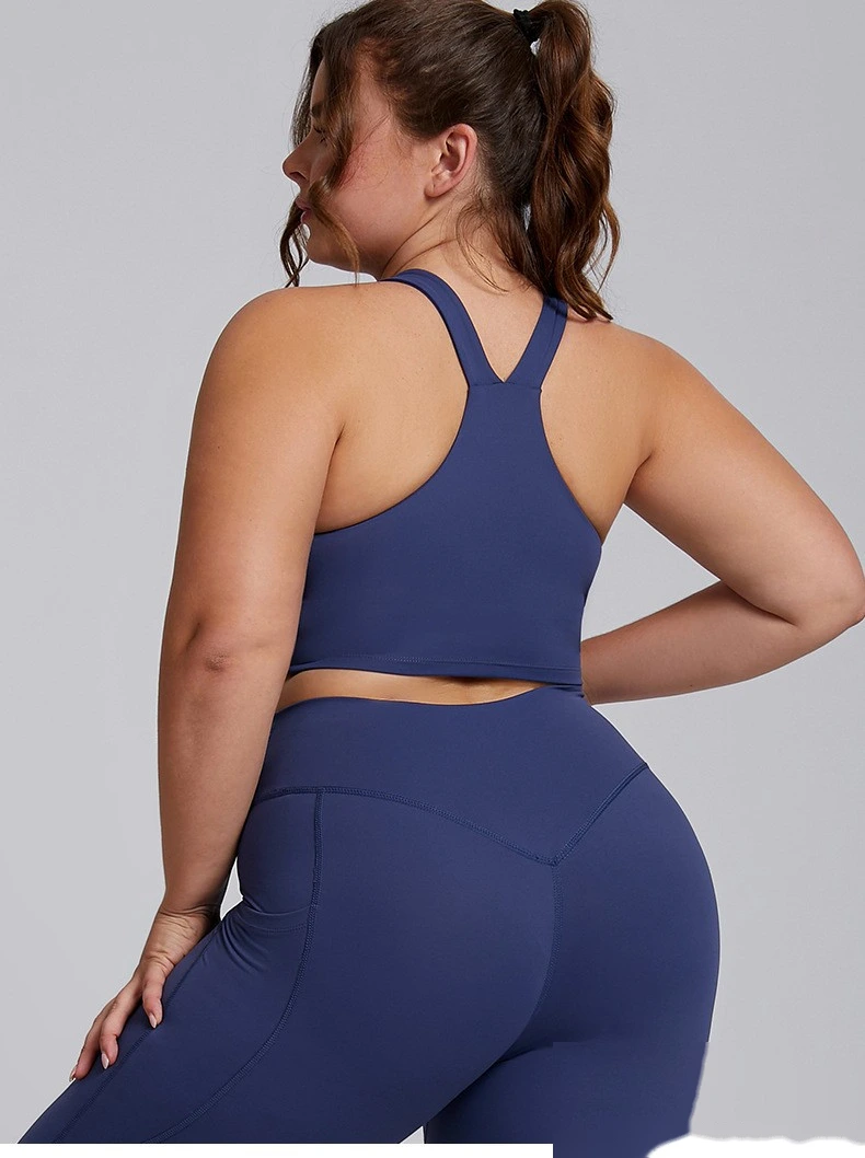 Customized plus-size fitness suit female high waist nude tight sports suit high elastic yoga suit two-piece suit detail