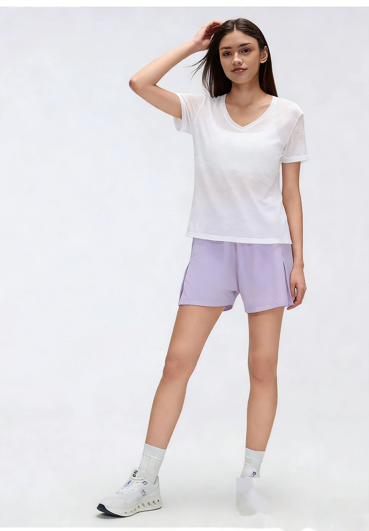 Bulk Custom V-Neck Yoga T-Shirt - Women's Summer Bamboo Yarn Lightweight Quick-Dry Gym Running Activewear detail