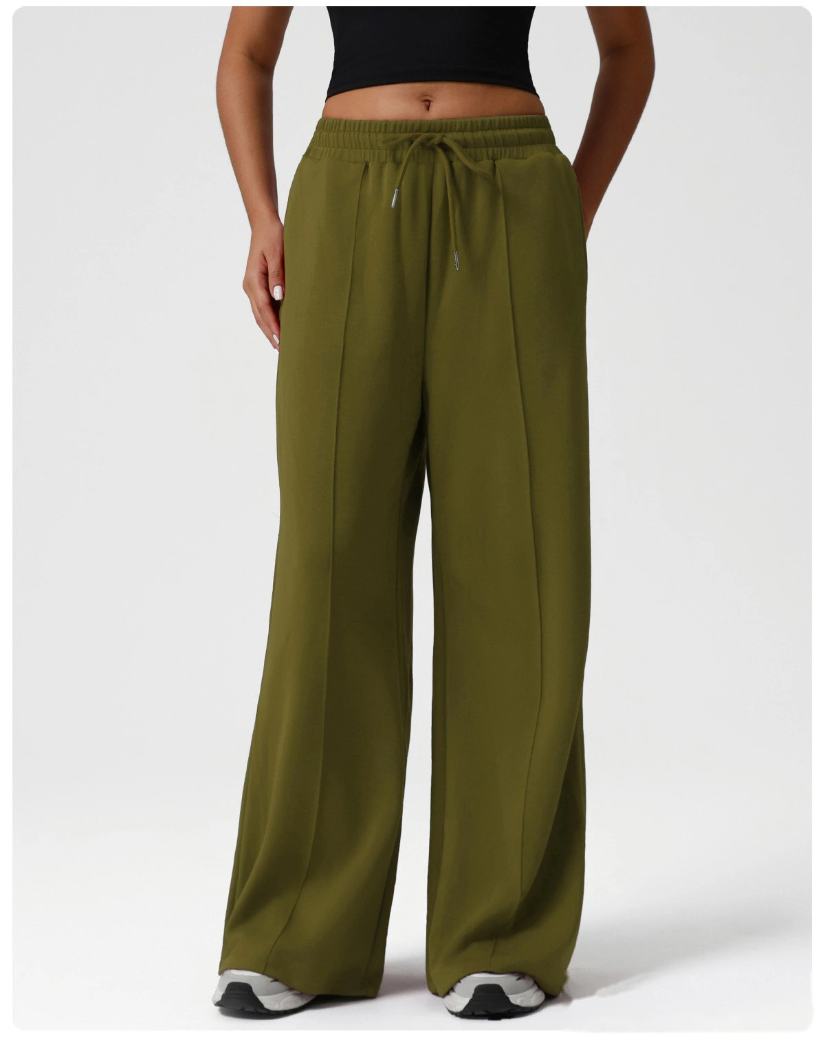 Europe and America new high waist drawstring sports casual pants Yoga wide-leg pants loose casual pants detail