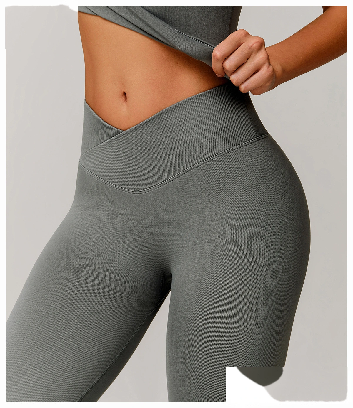Europe and the United States hip seamless yoga pants cross high waist tights running fitness pants detail