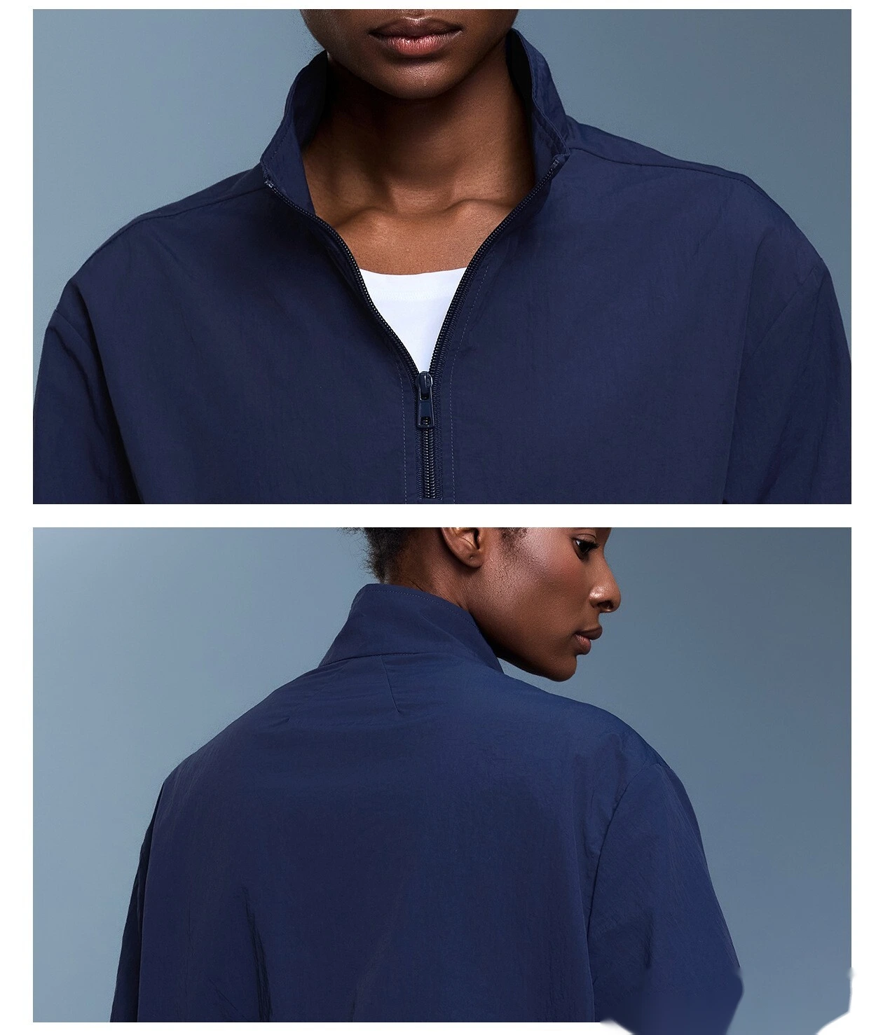 Custom-made waterproof outdoor fitness coat for women with windproof stand-up collar in autumn. detail