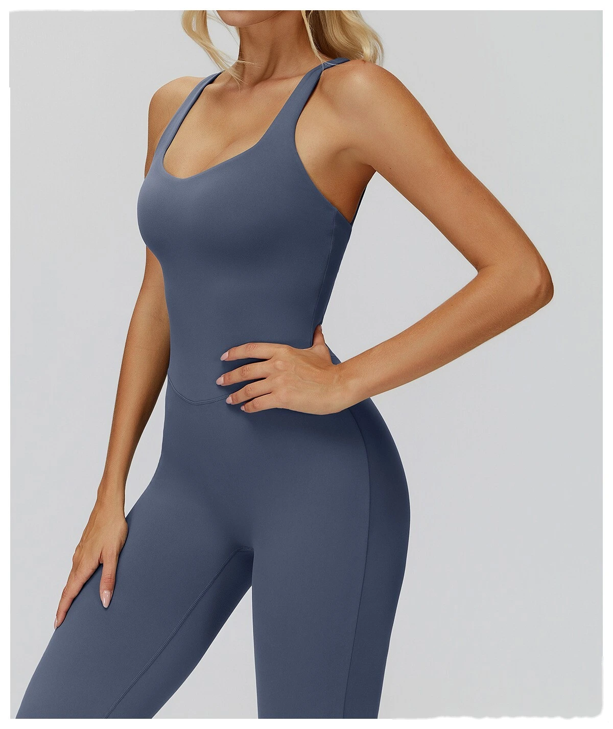 Fleece Finish Women's Activewear Unitard - Crisscross Back, Micro Flare Leg, High Elastic for Yoga, Running & Gym detail