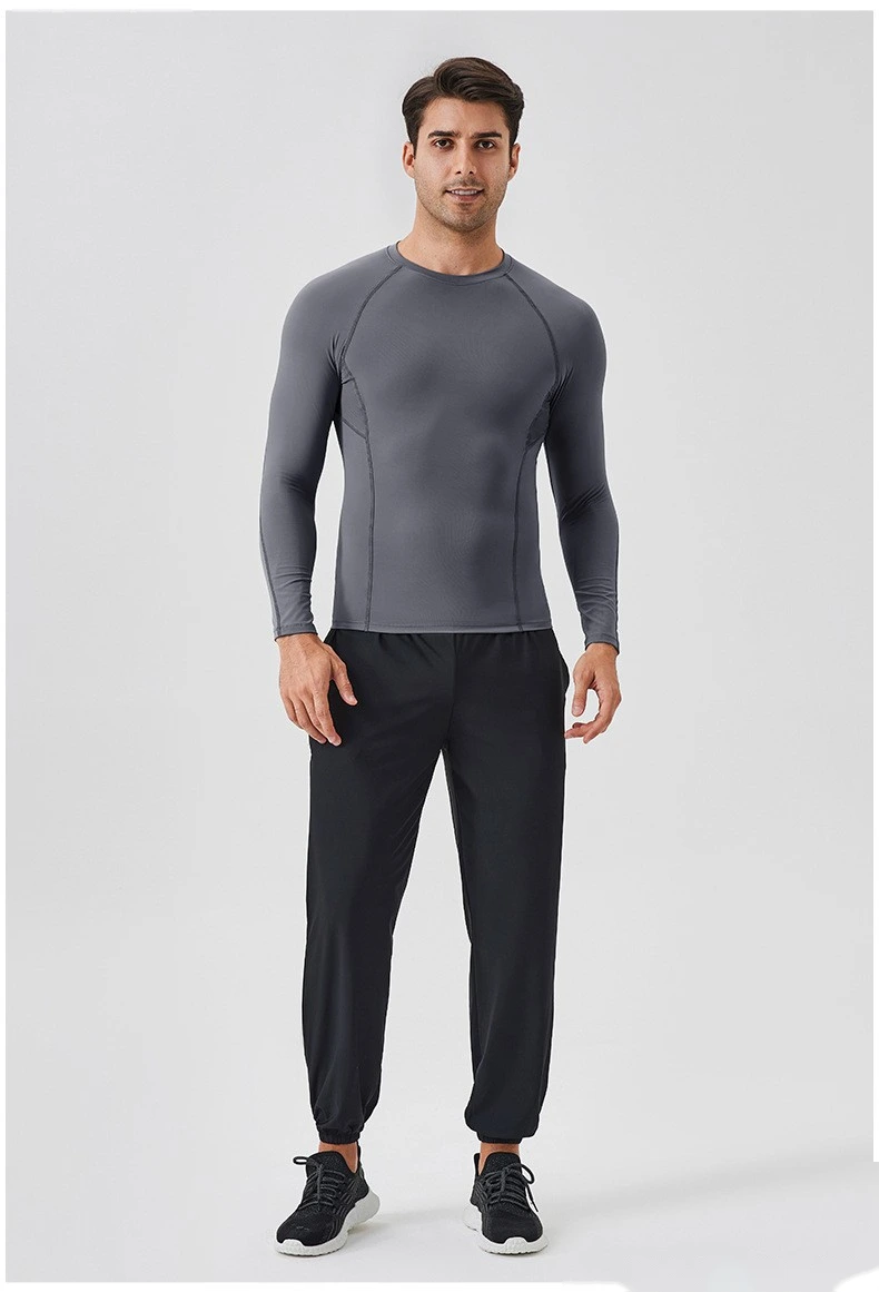 Customized men's long-sleeved tight T-shirt sports fitness clothes detail