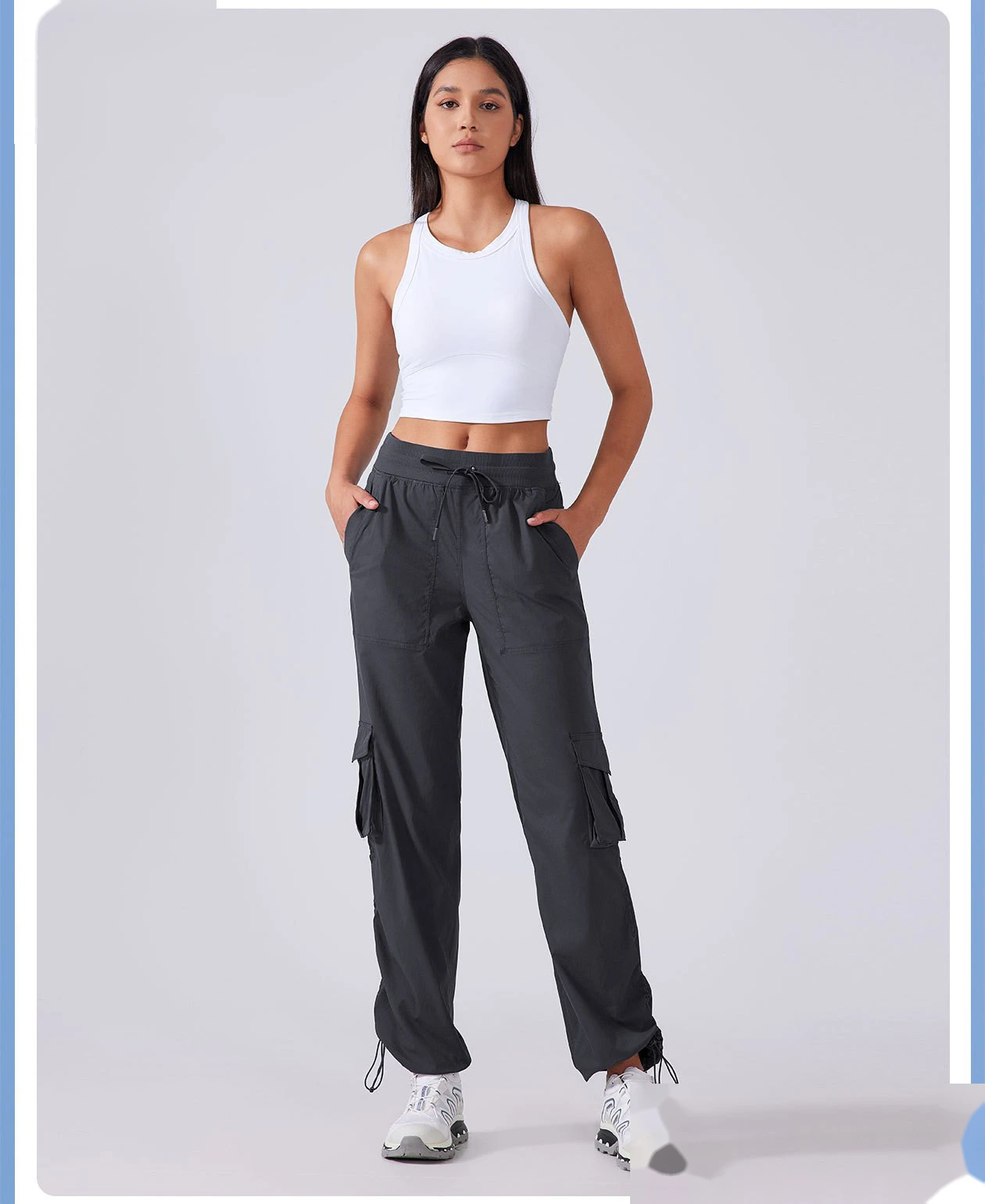 Customized outdoor running pants light and quick-drying multi-pocket wide-leg tooling leisure fitness pants detail