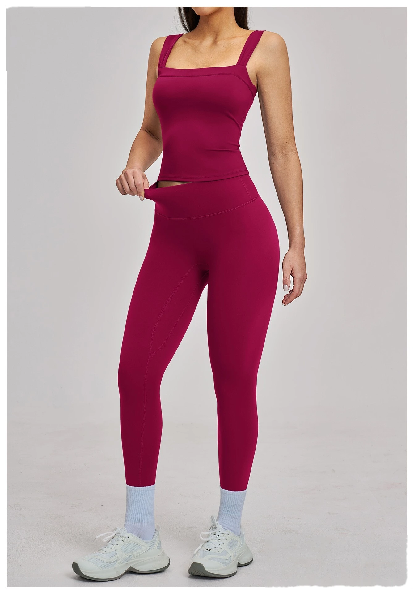 Women’s High Elastic Square Neck Yoga Outfit Beauty Back Sports Vest with Yoga Leggings Fitness Set detail