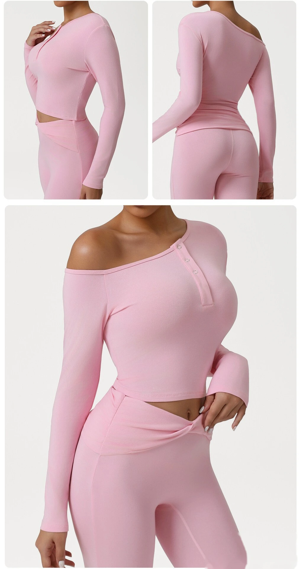Customized diagonal shoulder sports bottoming shirt for women's slim and slim yoga long sleeve T-shirt detail