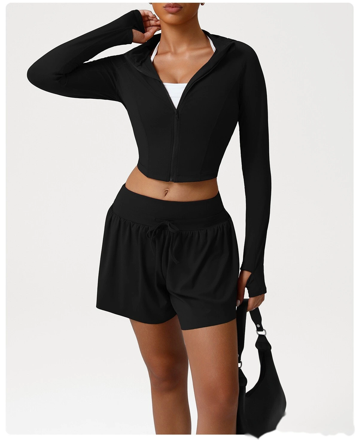 Customized loose nude shorts, high waist and abdomen, leisure yoga pants and anti-exposure fitness shorts - allni detail