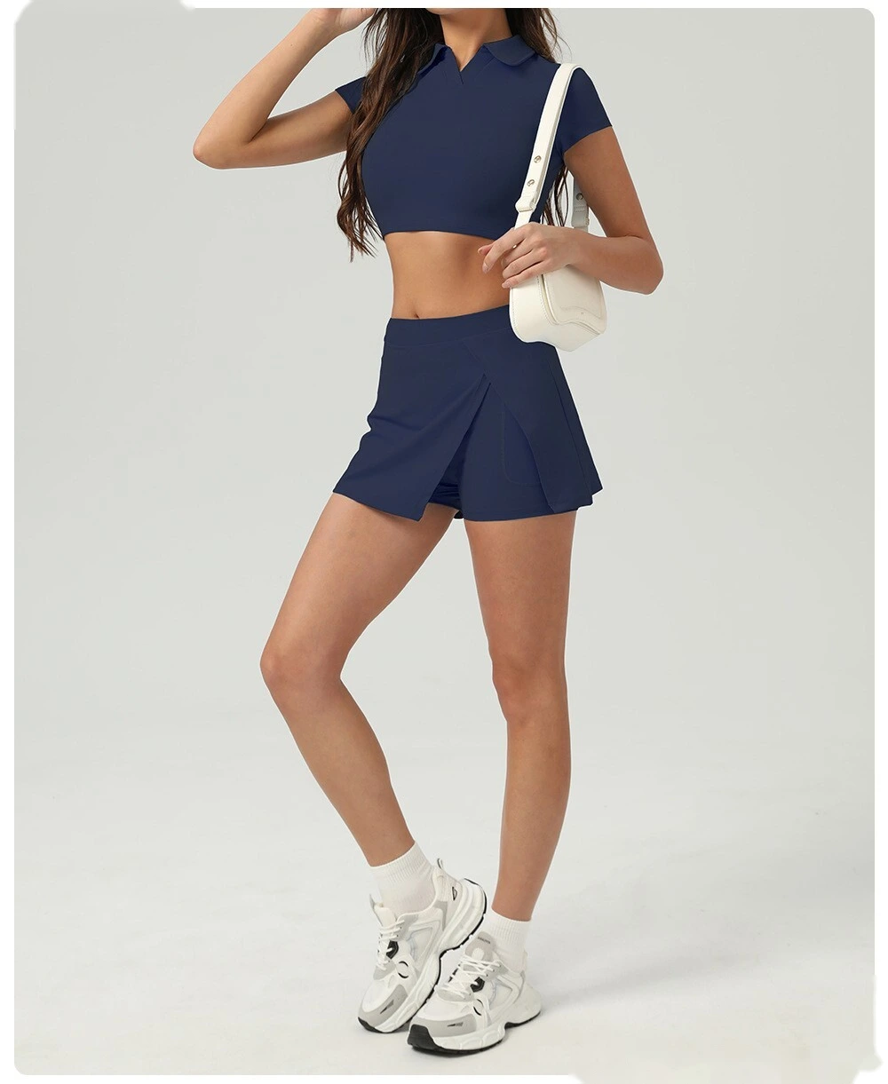 Ice sunscreen tennis T-shirt women's lapels new short sports casual shirt summer yoga fitness clothes detail