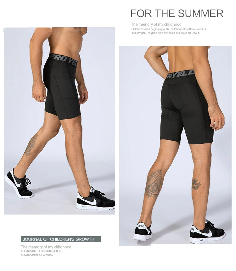Men pro fitness compression shorts running train quick dry tights pants detail