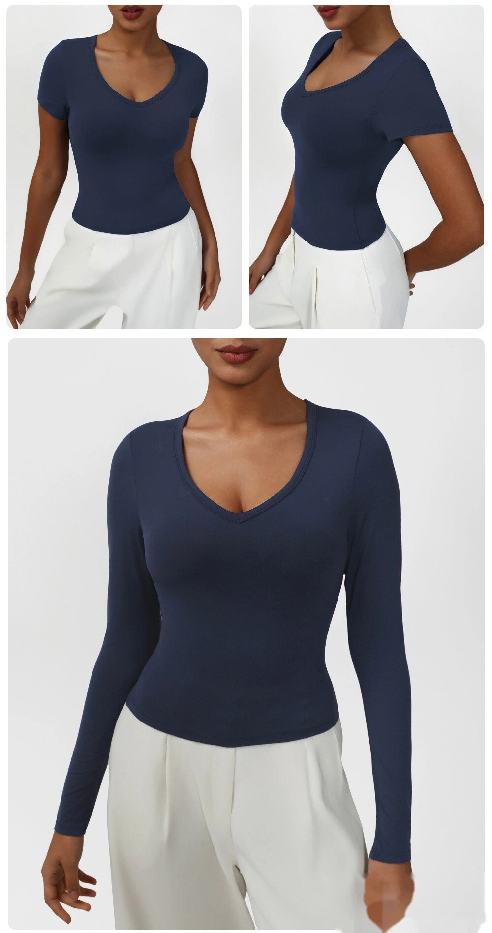 Custom tight fashion casual sports T-shirt small V-neck sexy high-elastic yoga clothes short-sleeved shirt detail