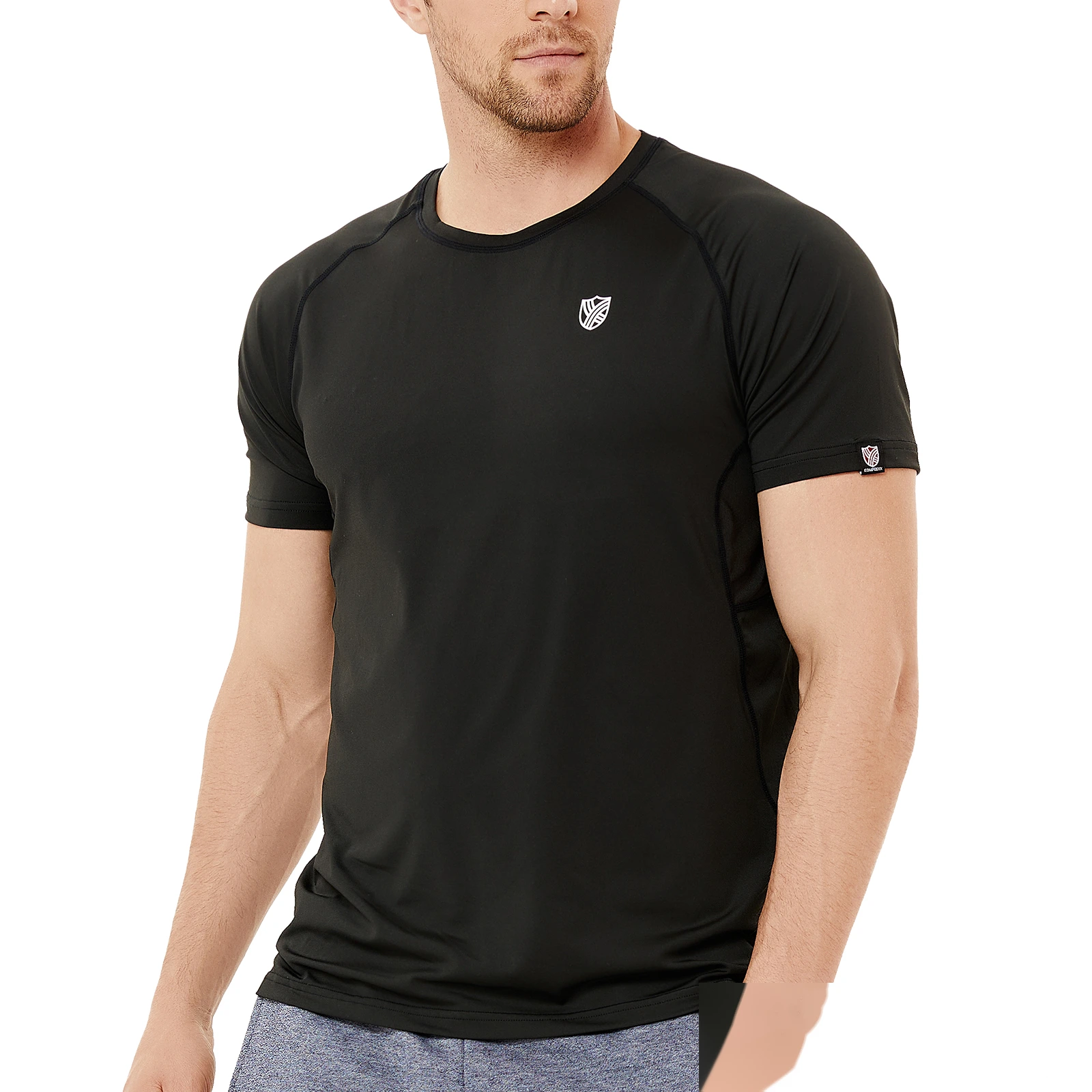 Summer men's loose running clothes sweat-absorbent breathable fitness short-sleeved round neck T-shirt detail