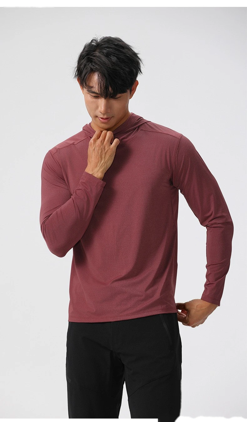 Customized men's fitness suit long sleeve hooded pullover loose muscle dog sports T-shirt elastic training suit detail