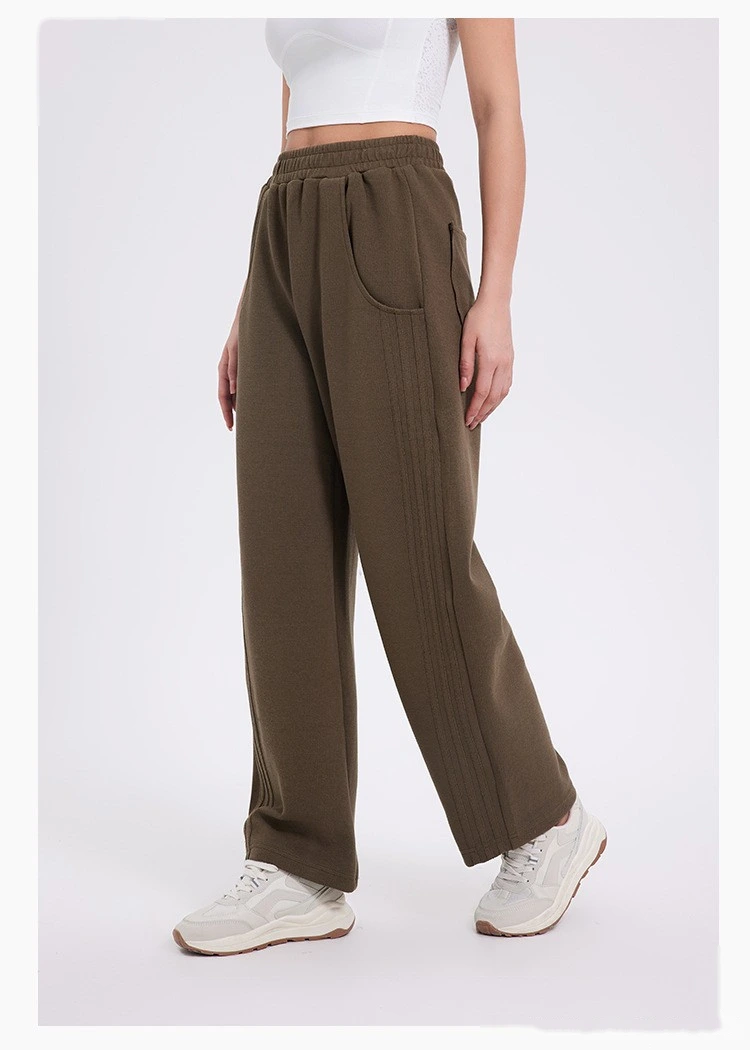 Custom autumn and winter sports pants women's classic three-bar padded high waist casual straight pants detail