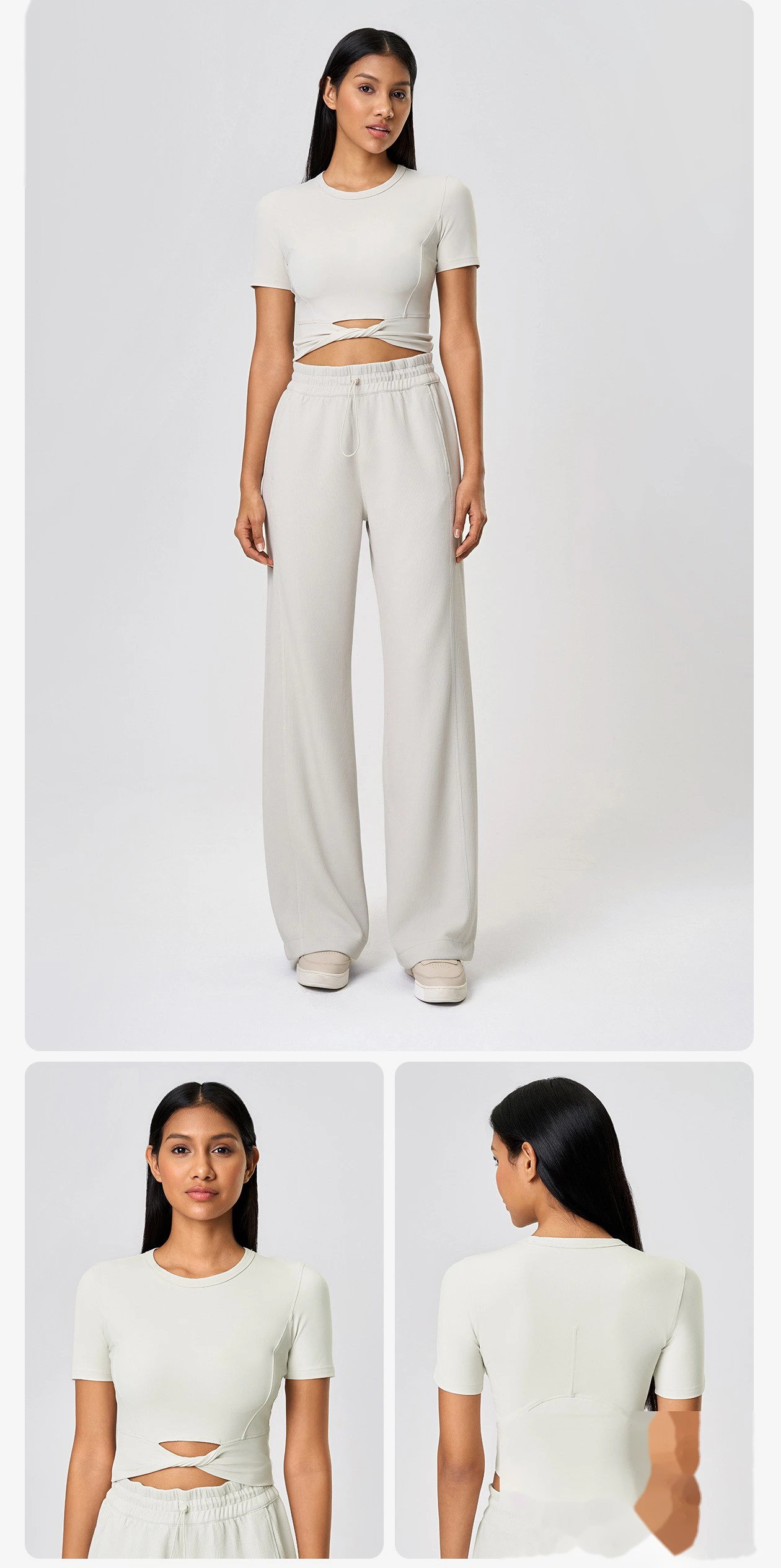 Customized nude skin-friendly yoga clothing jacket short umbilical kink sports short sleeve T-shirt female detail