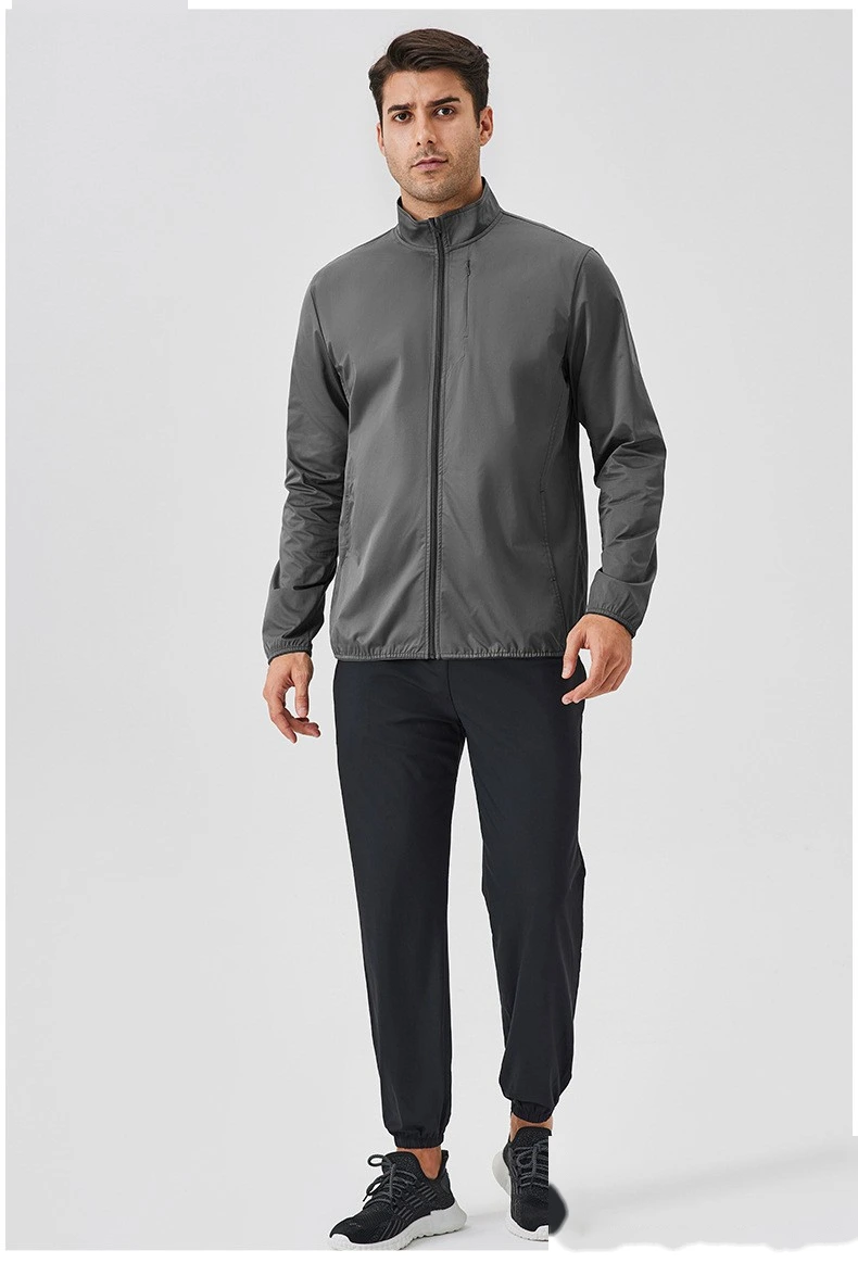 Custom autumn and winter sports coat stand collar zipper jacket outdoor windproof long sleeve cardigan running fitness detail