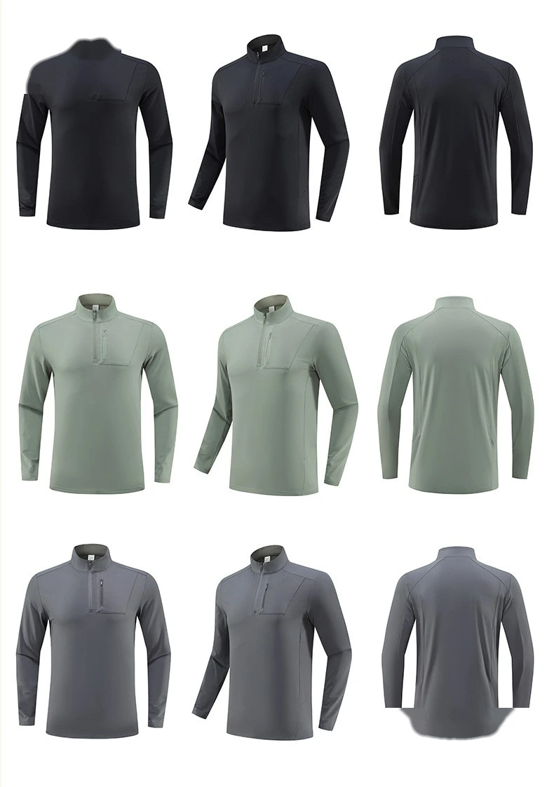 Customized men's semi-zipper outdoor sports and leisure running sweat-absorbing long-sleeved T-shirt detail