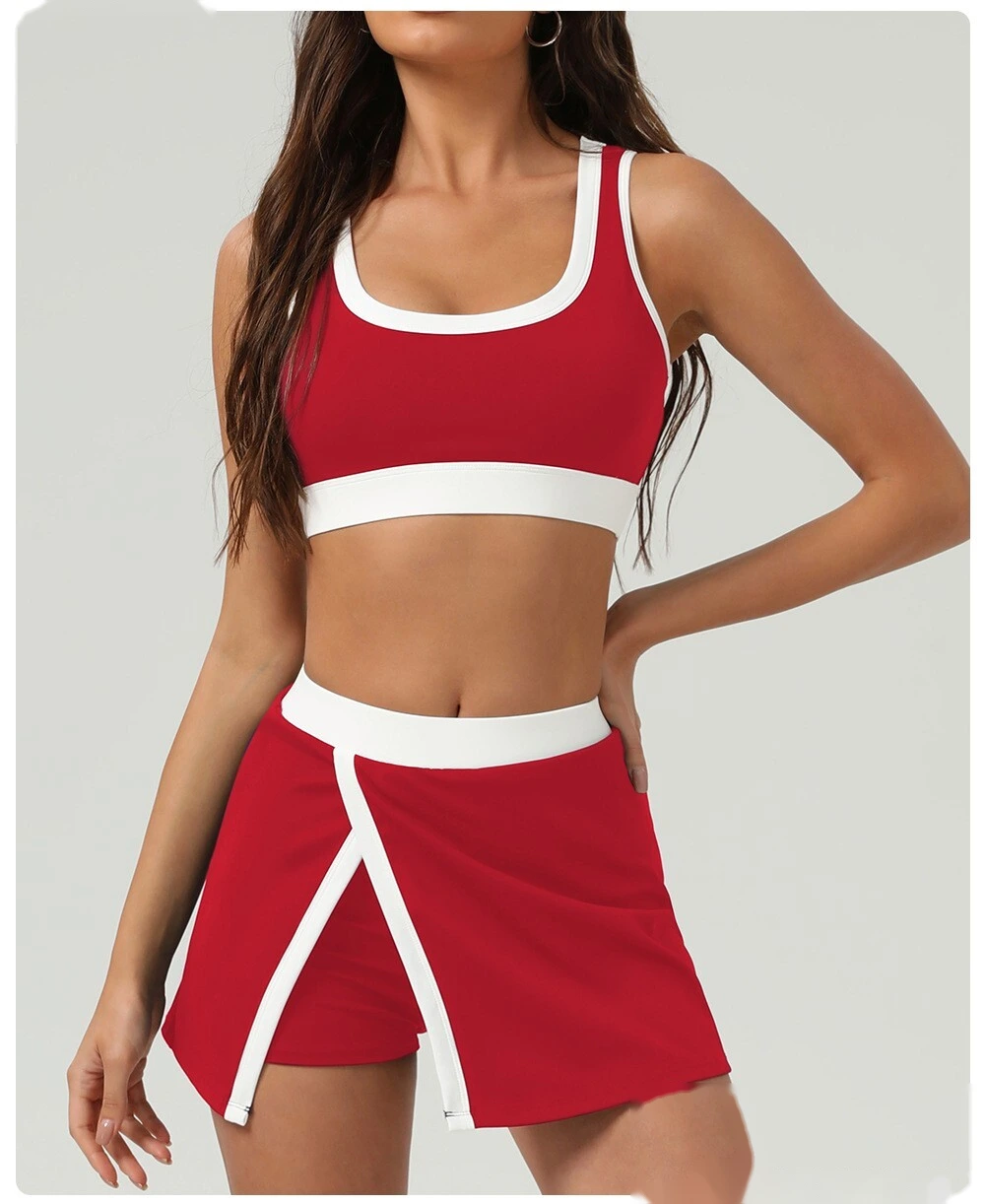 Contrast-color quick-drying tennis skirt, outdoor sports, slit opening and light exposure prevention detail