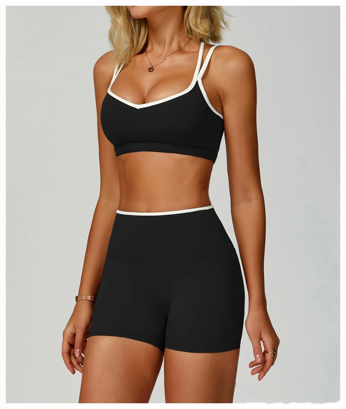 Custom contrast nude tight cross back sports vest running fitness yoga bra detail