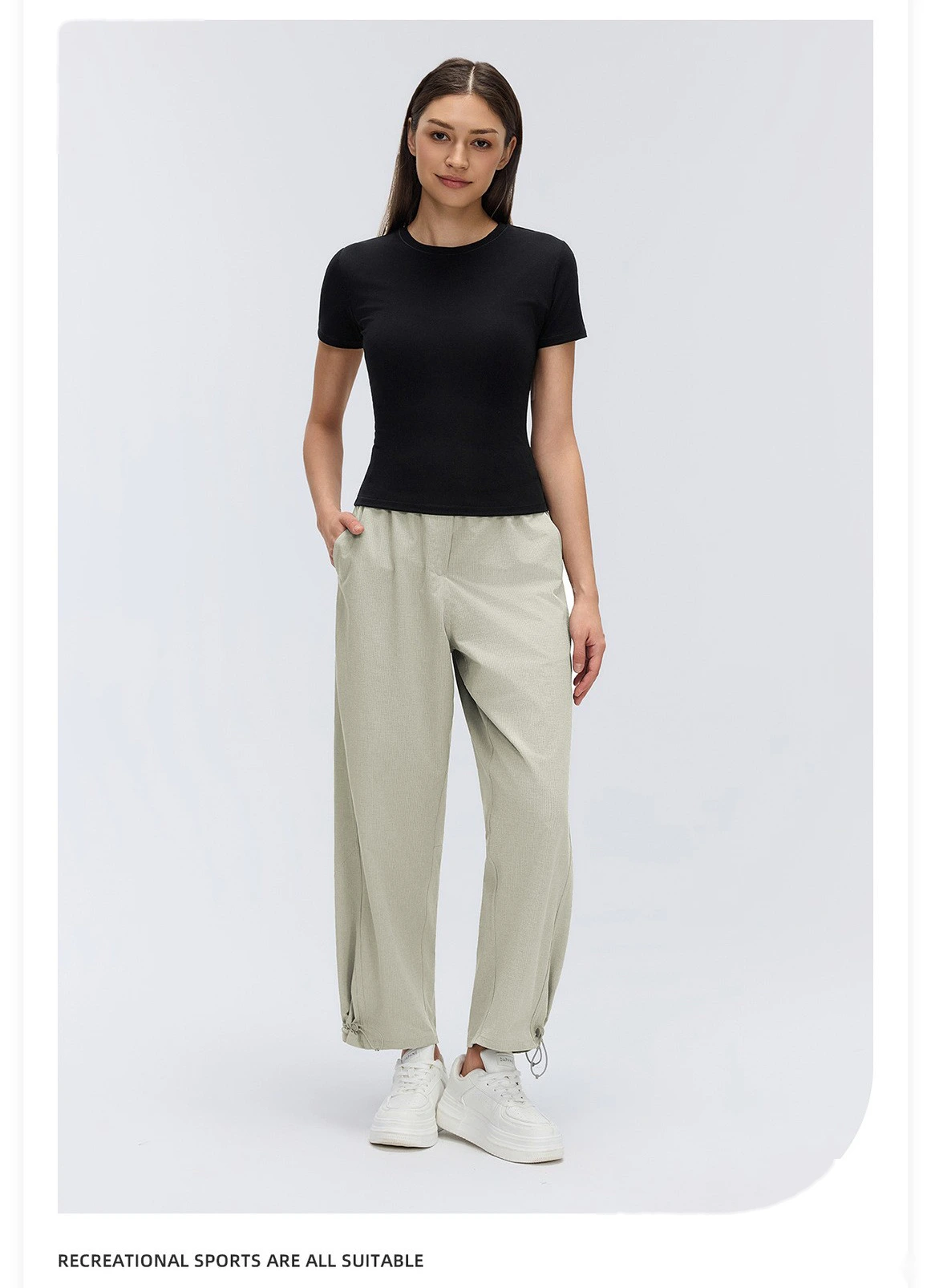 Women’s Spring Summer Casual Pants Drawstring Ankle Cuff Quick Dry Breathable Fitness Workout Cropped Pants detail