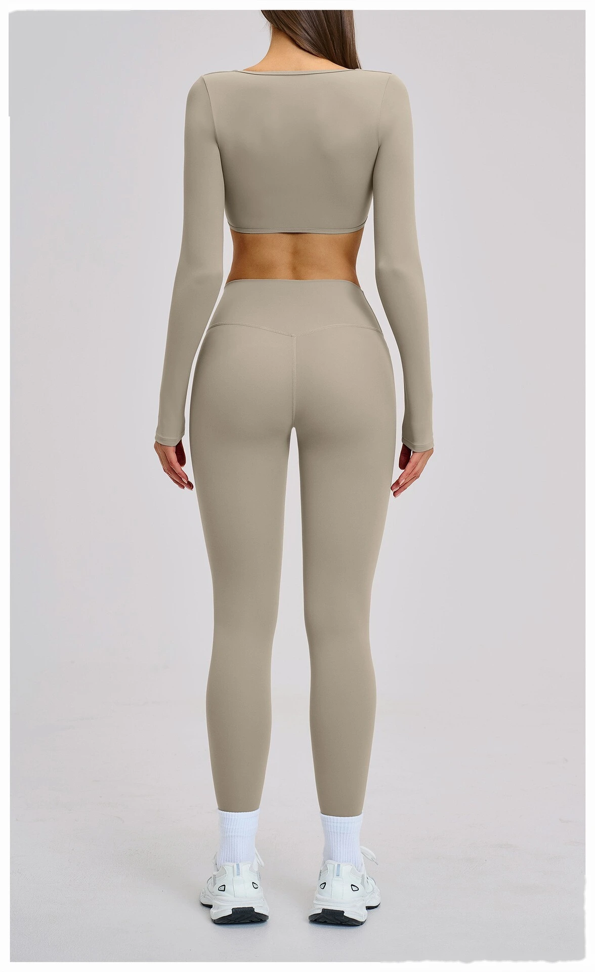 Women’s Custom Long Sleeve V-Neck Cropped Yoga Top Outdoor Fitness Workout Running Active Set detail