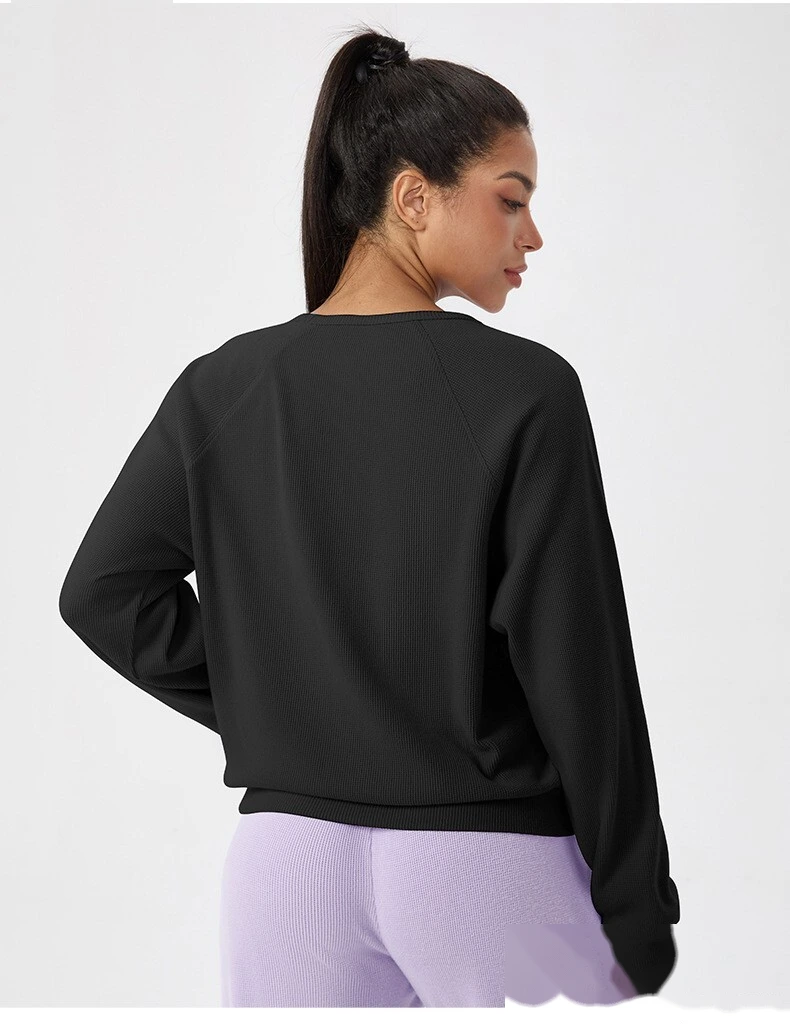 Autumn Winter Custom Waffle Crewneck Long-Sleeve Tee - Solid, Loose-Fit Sports Shirt for Running & Working Out detail