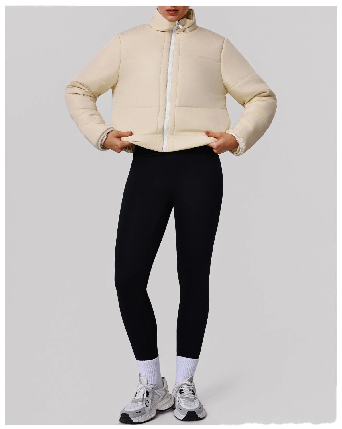 Women's Customizable Slim-Fit Winter Cotton Jacket - Thick Windproof Outdoor Sports Coat with Zipper for Running detail