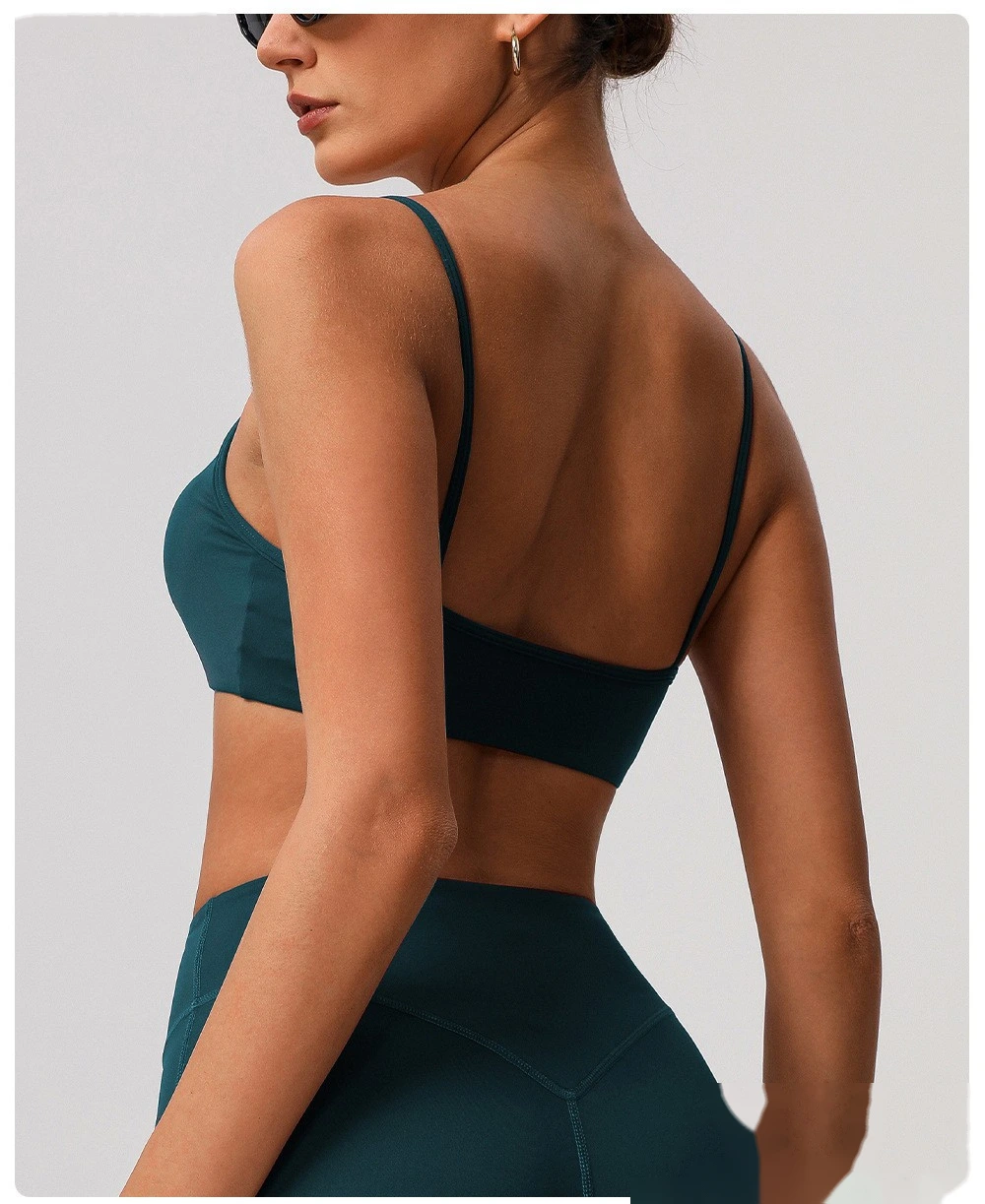 Customized beauty back sports bra nude yoga bra running fitness shirt sling yoga clothes detail