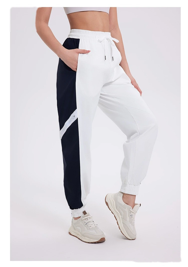 Custom-made windproof woven contrast sports pants women's zipper split toe casual pants detail