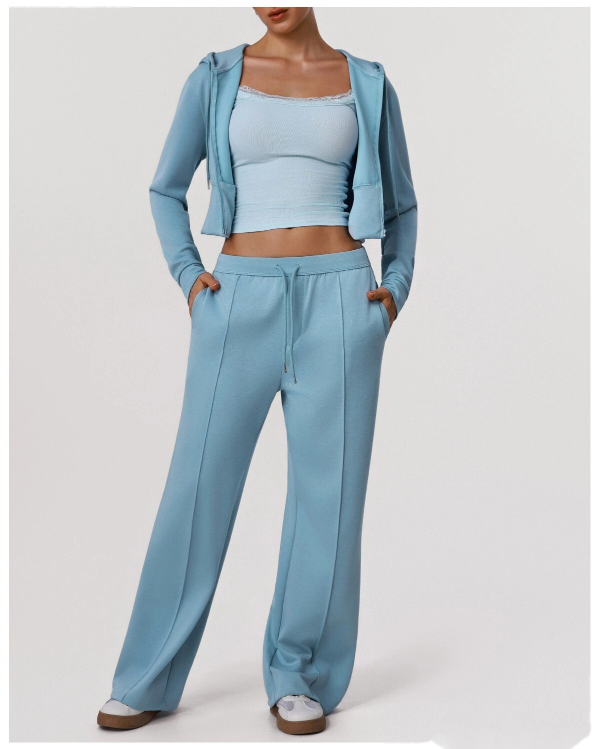 Women's New Loose-Fit Sports Tracksuit - Customizable Wide-Leg Straight-Leg Yoga Pants + Workout Top, Running & Fitness detail