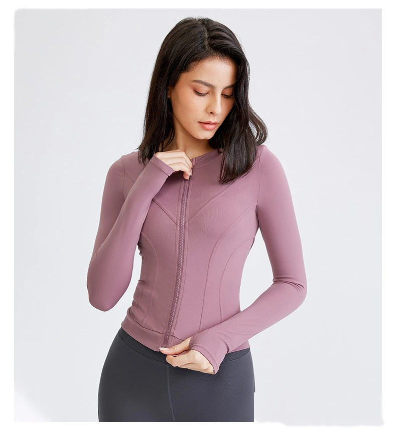 Custom-made sports coat female slim tight elastic yoga clothes top long sleeve running training fitness clothes detail
