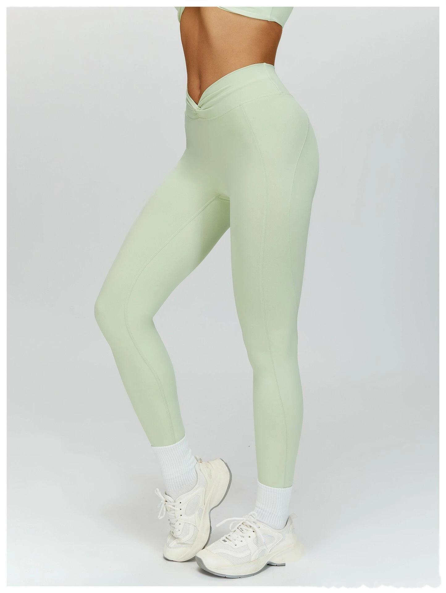 Custom Women’s Naked-Feel Running Leggings - Cross High-Waisted Ruched Tight Yoga Fitness Pants detail