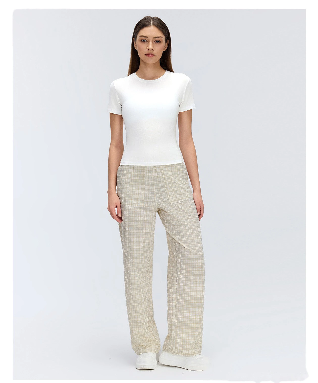 Women's Plaid Pattern Loose Slim Straight Long Pants Lightweight Casual Sports Trousers Custom detail