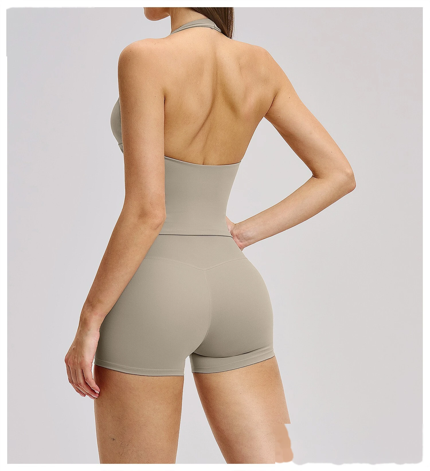 Women’s Custom Yoga Tank Top with Built-in Bra Pad Halter Backless High Stretch Yoga Set detail