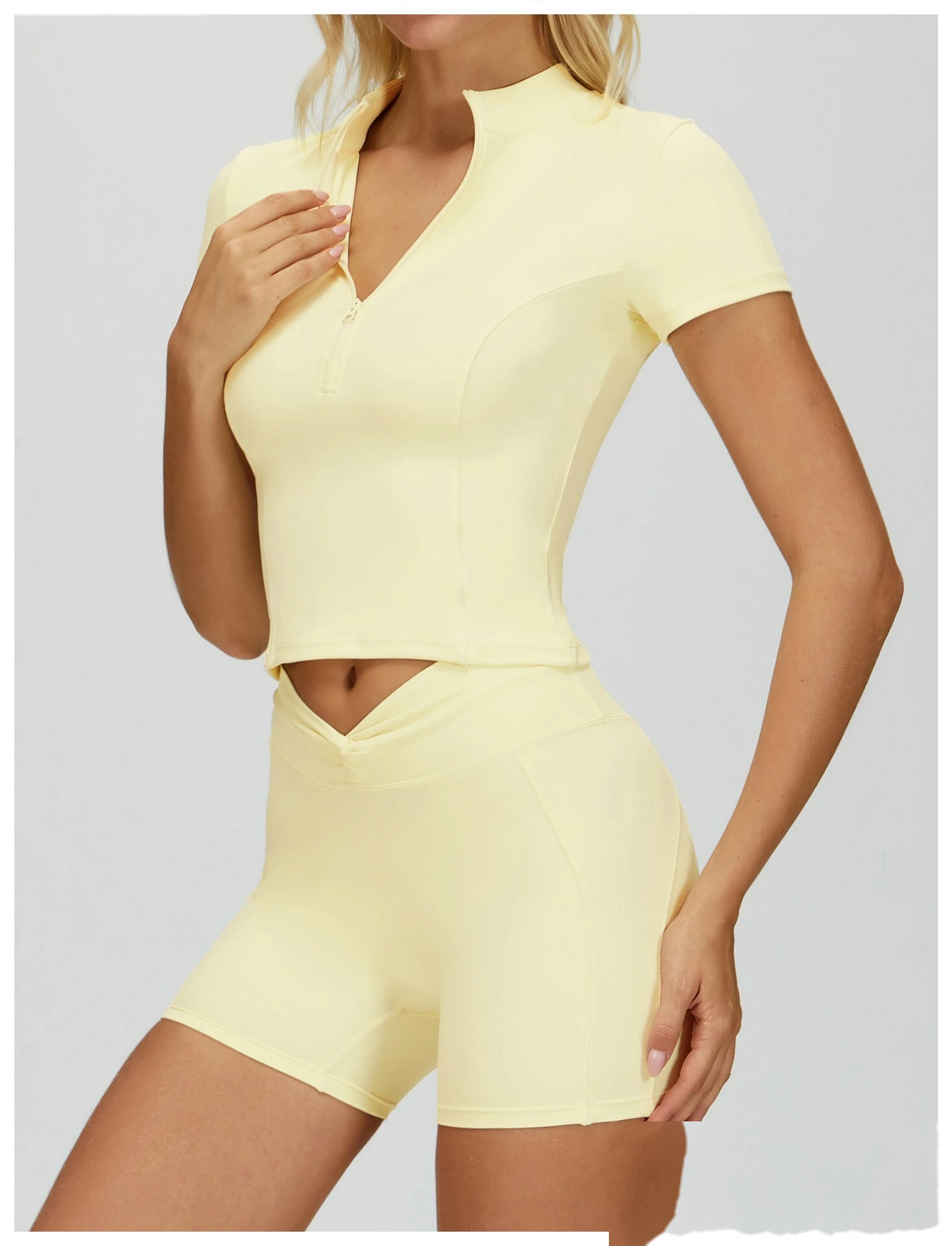 Custom Women’s Naked-Feel Running Top - Stand-Collar Zipper Tight Fitness Yoga Short Sleeve T-Shirt detail