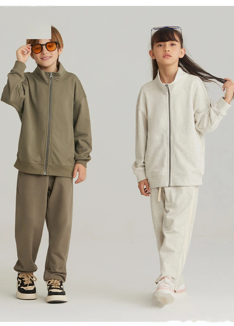 Customized spring and autumn cotton terry collar zipper cardigan jacket loose sports suit for boys and girls detail