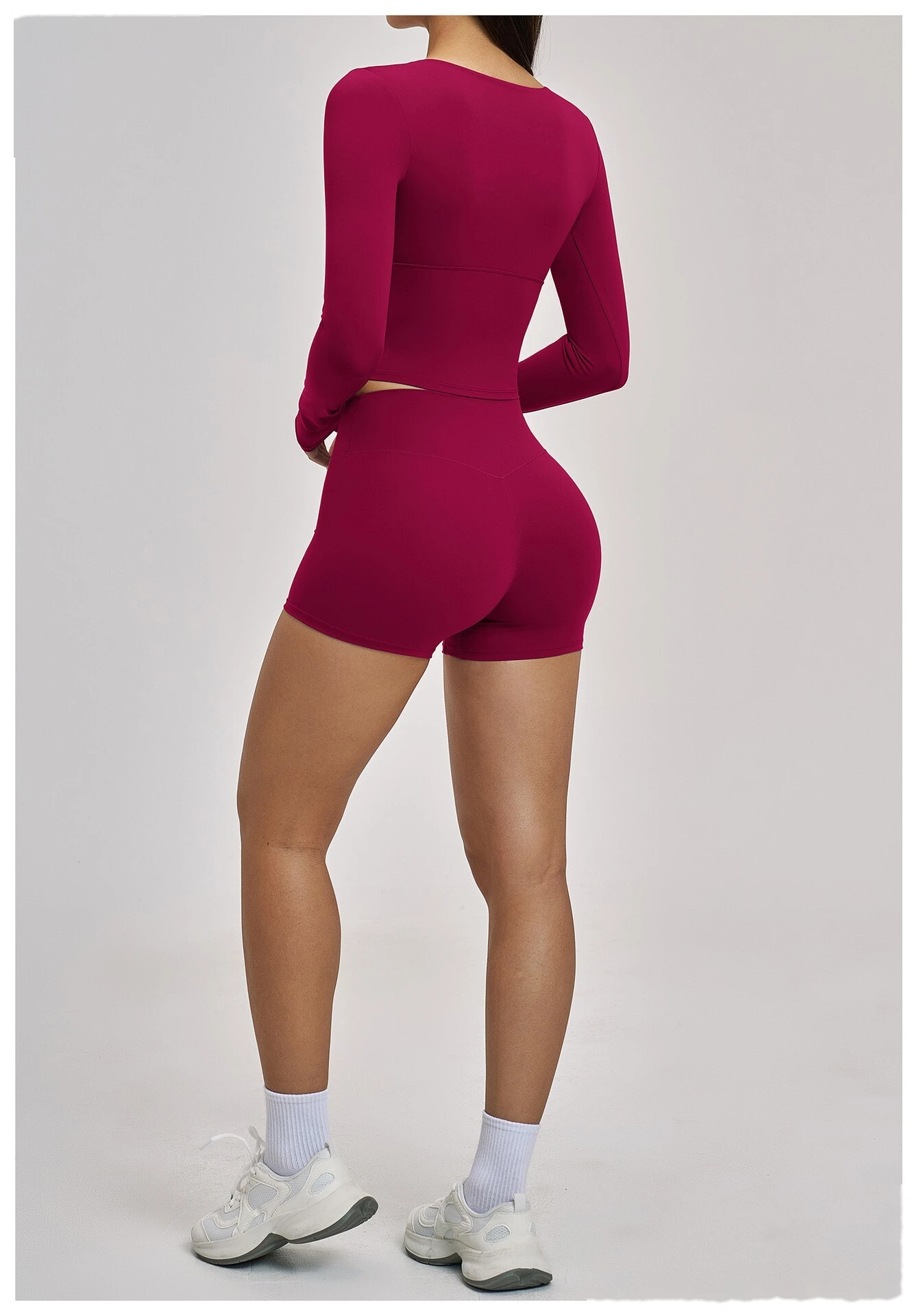 Women’s Custom Spring Summer High Stretch Slim Fit V-Neck Long Sleeve Yoga T-Shirt Fitness Workout Top detail