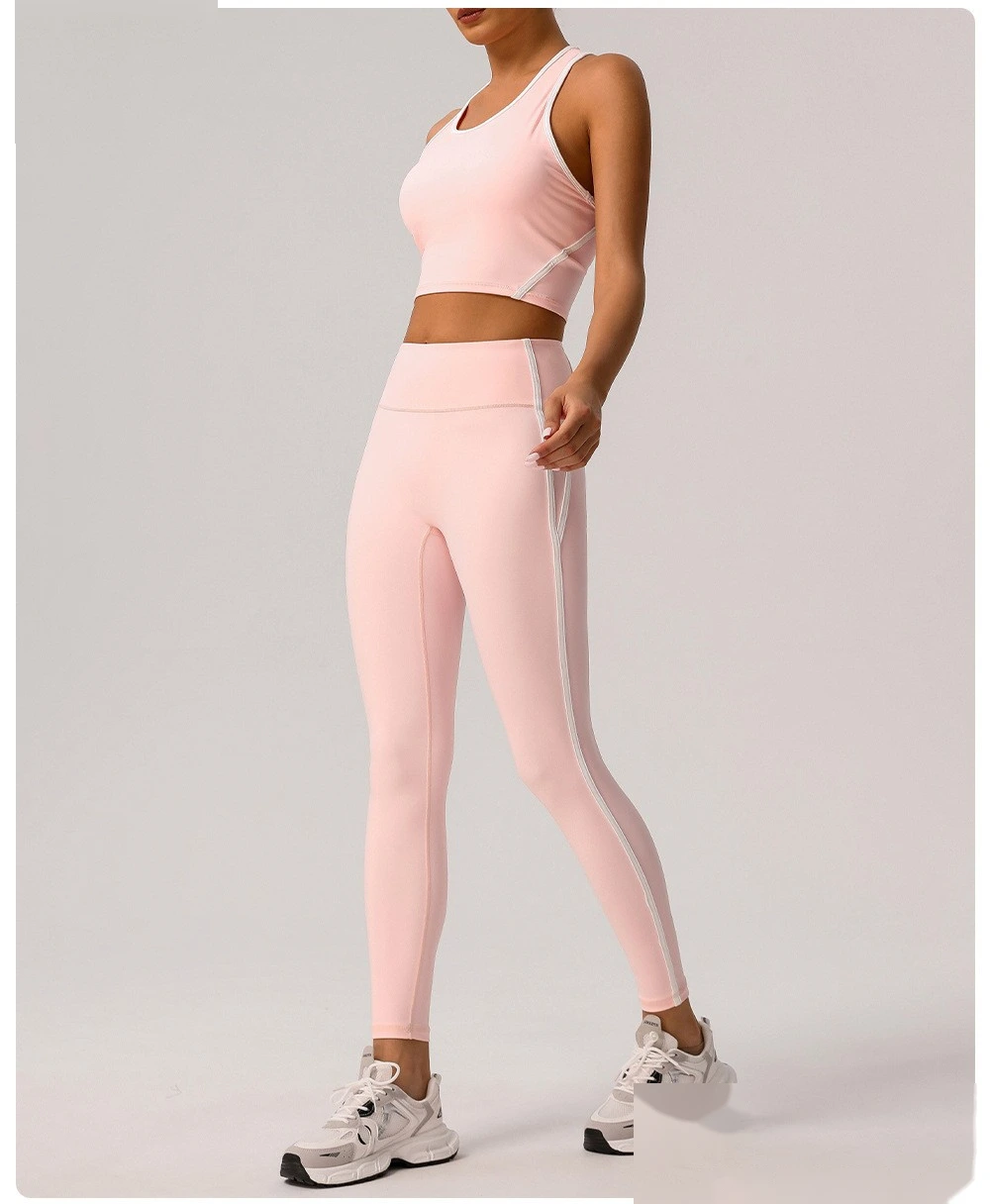 Customized European and American contrast high waist nude yoga pants ladies running fitness tight sports pants detail