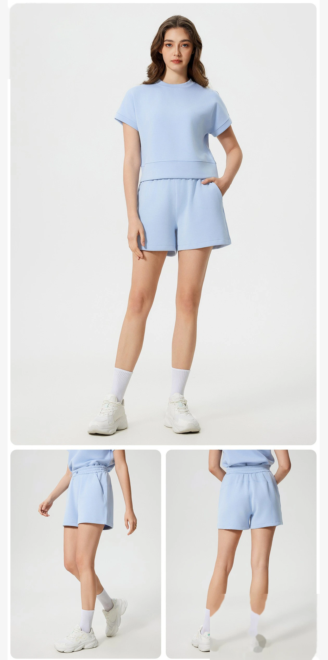 Customized high waist loose running shorts female air layer fitness yoga pants detail
