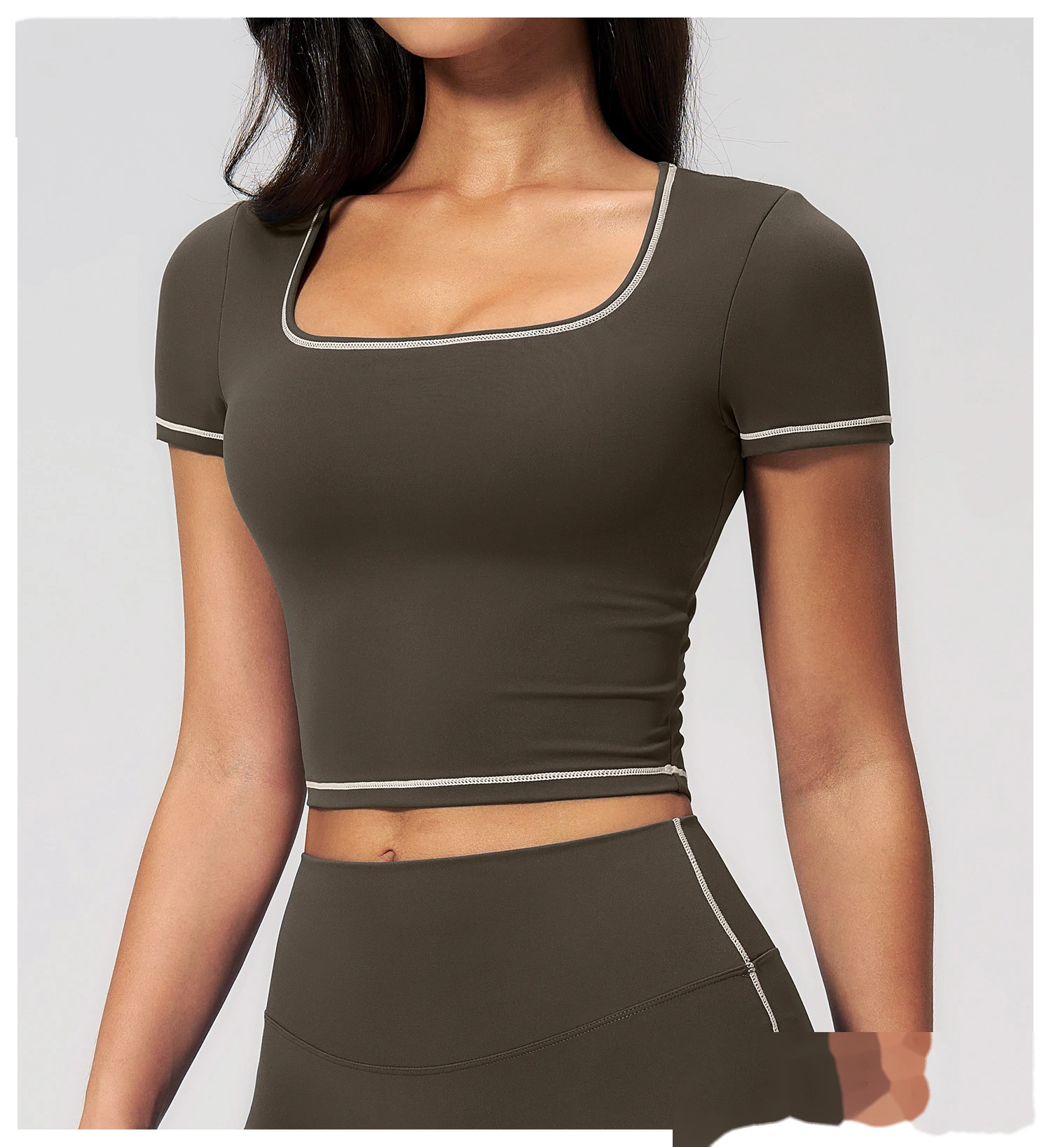 Women's Yoga Short Sleeve Top, Skinny Crop Waist Color Block Outdoor Quick Dry Running Fitness Sports Tee detail