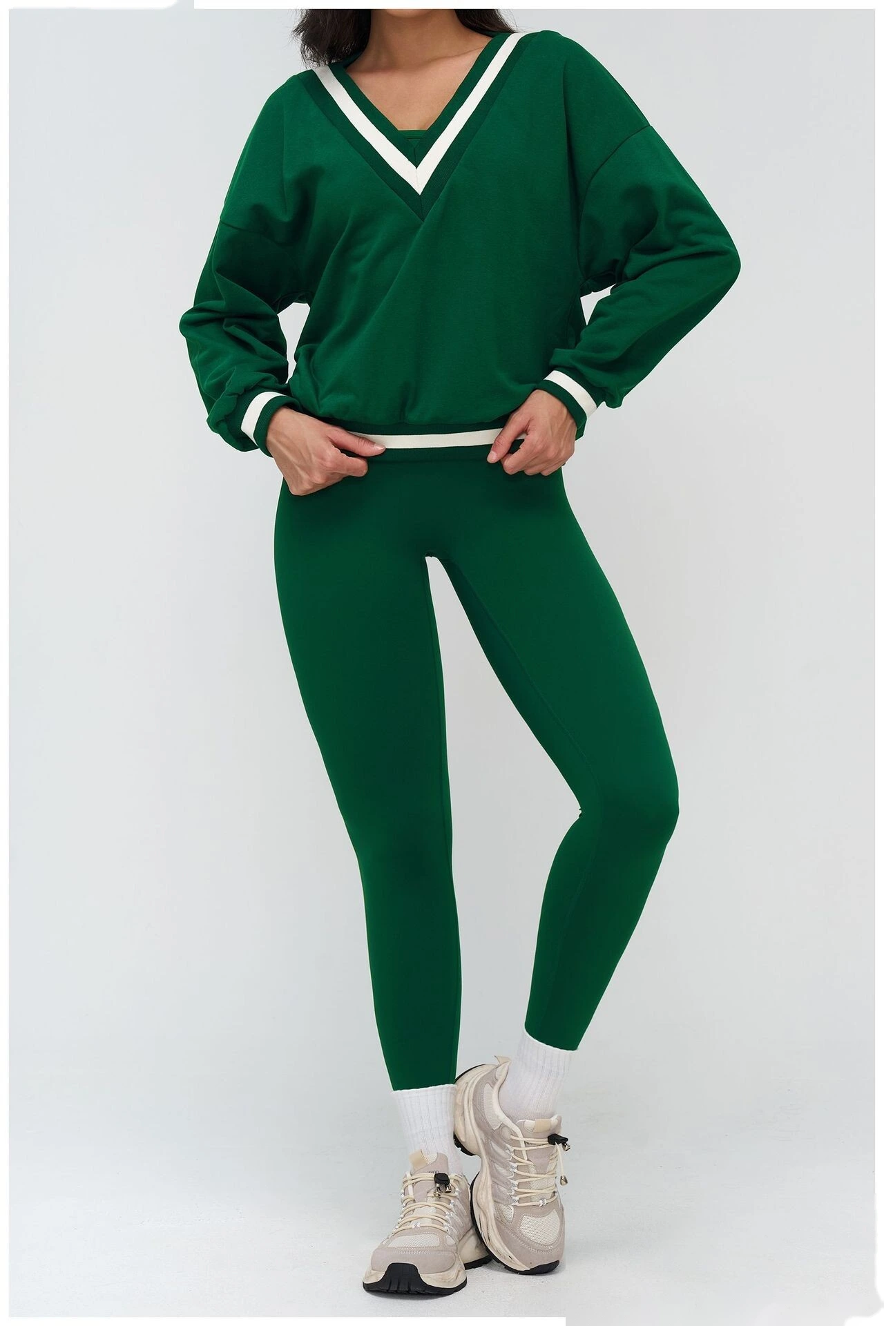 Bulk Custom V-Neck Casual Hoodie - Color Block Loose Fit Outdoor Sports Running Sweatshirt detail